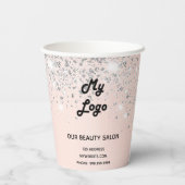 美しいサロンバラ金ゴールド銀グリッターロゴ 紙コップ (裏面)