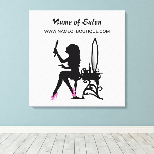 美しいサロンピンクとブラック女の子らしい女の子標識 キャンバスプリント (インサイチュ (ウッドフロア))
