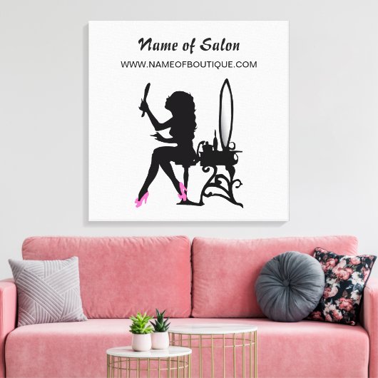 美しいサロンピンクとブラック女の子らしい女の子標識 キャンバスプリント (インサイチュ (リビング))