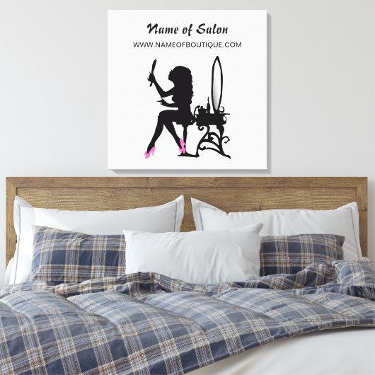 美しいサロンピンクとブラック女の子らしい女の子標識 キャンバスプリント (インサイチュ (寝室))