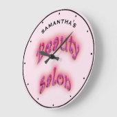 美しいサロンピンクグローオンライトピンク任意の名前   ラージ壁時計 (傾斜)