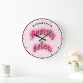 美しいサロンピンクグローオンライトピンク任意の名前   ラージ壁時計 (ホーム)