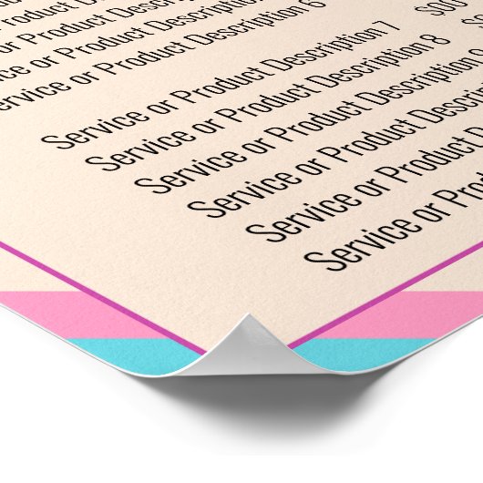 美しいサロンピンクベージュブルーストライプの価格表 ポスター (角)