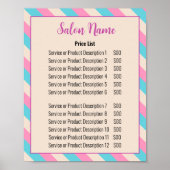 美しいサロンピンクベージュブルーストライプの価格表 ポスター (正面)