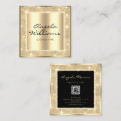 美しいサロンファッショナブル黒金ゴールドQRコード スクエア名刺 (正面/裏面)