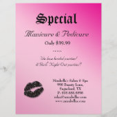 美しいサロンフライヤーヘアピンクブラックスパークルリップ チラシ (裏面)