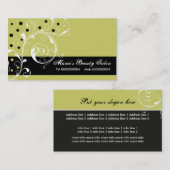 美しいサロンフローラスクロール葉黒、オリーブグリーン 名刺 (正面/裏面)