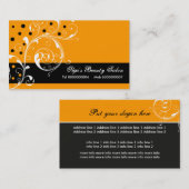 美しいサロンフローラスクロール葉黒、オレンジ 名刺 (正面/裏面)