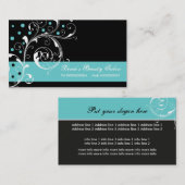 美しいサロンフローラスクロール葉黒、ターコイズ 名刺 (正面/裏面)