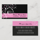 美しいサロンフローラスクロール葉黒、ピンク 名刺 (正面/裏面)