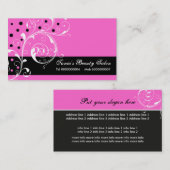 美しいサロンフローラスクロール葉黒、ホットピンク 名刺 (正面/裏面)