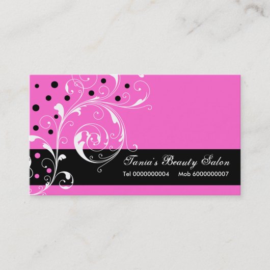美しいサロンフローラスクロール葉黒、ホットピンク 名刺 (正面)
