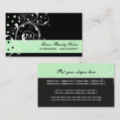 美しいサロンフローラスクロール葉黒、ミントグリーン 名刺 (正面/裏面)