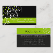 美しいサロンフローラスクロール葉黒、ライムグリーン 名刺 (正面/裏面)