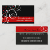 美しいサロンフローラスクロール葉黒、赤 名刺 (正面/裏面)