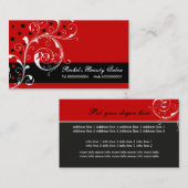 美しいサロンフローラスクロール葉黒、赤 名刺 (正面/裏面)