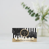 美しいサロンブラックフローラモダンストライプロイヤリティ ロイヤリティカード (スタンド正面)