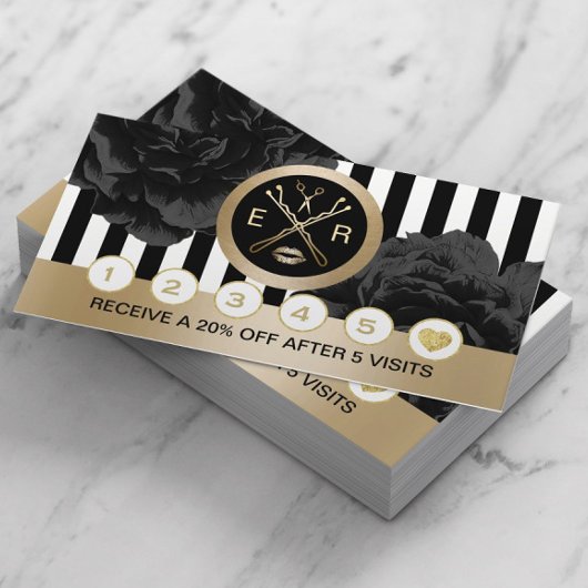 美しいサロンブラックフローラモダンストライプロイヤリティ ロイヤリティカード