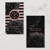 美しいサロンブラックフローラモダンバラストライプ金ゴールド 名刺 (正面/裏面)