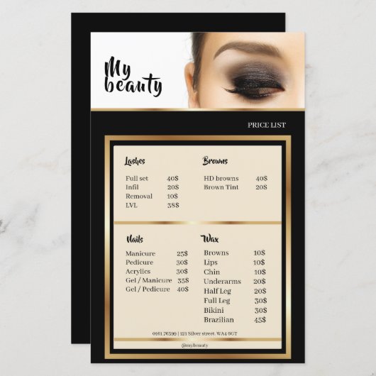 美しいサロンブラック&ゴールデンフレームの価格表 (正面/裏面)
