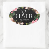 美しいサロンヘアカットシザーロゴエレガントフローラ 楕円形シール (バッグ)