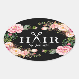 美しいサロンヘアカットシザーロゴエレガントフローラ 楕円形シール