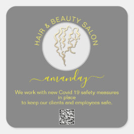 美しいサロンヘアコービッドリニューアルロゴヘアQRグレー スクエアシール