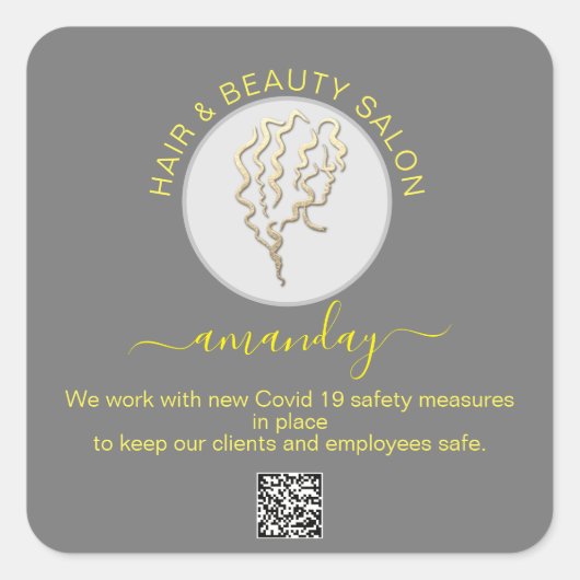 美しいサロンヘアコービッドリニューアルロゴヘアQRグレー スクエアシール (正面)