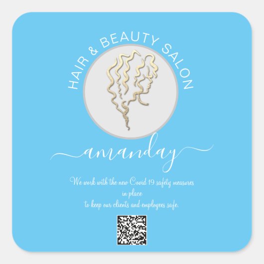 美しいサロンヘアコービッドリニューアルロゴヘアQRブルー スクエアシール (正面)