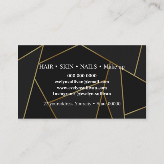 美しいサロンヘアメイクアップアーティストバラ金ゴールドブラック 名刺 (裏面)