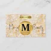 美しいサロンヘアメイクアップアーティストブラウン金ゴールド大理石 名刺 (正面)