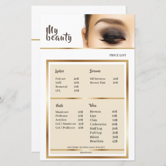 美しいサロンホワイト&ゴールデンフレーム価格表 (正面/裏面)