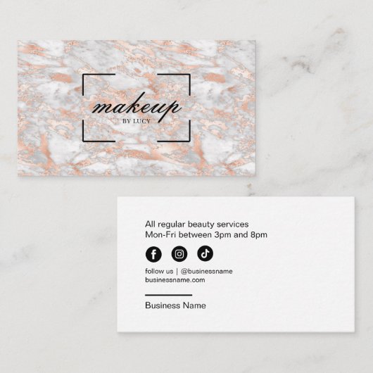 美しいサロンメイクアップアーティストバラ金ゴールド大理石 名刺 (正面/裏面)