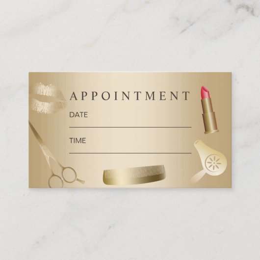 美しいサロンメイクアップアーティストヘア金ゴールドアポイントメント 予約カード (正面)