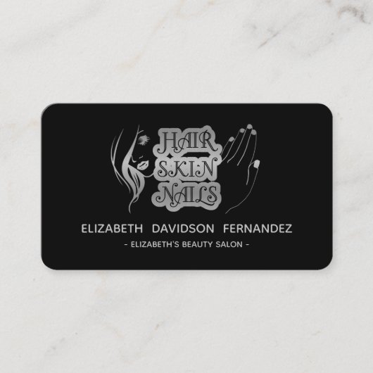 美しいサロンモダンシルバーロゴソーシャルメディアブラック 名刺 (正面)