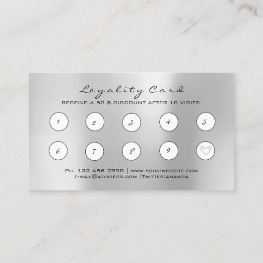 美しいサロンロイヤリティカードメイクアップハート点滅10 ロイヤリティカード (裏面)