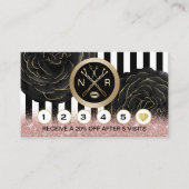 美しいサロンロゴブラックフローラストライプ ロイヤリティカード (正面)