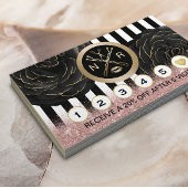 美しいサロンロゴブラックフローラストライプ ロイヤリティカード