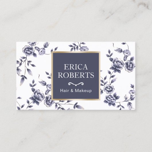 美しいサロンヴィンテージブルーフローラアポイントメント 予約カード (正面)