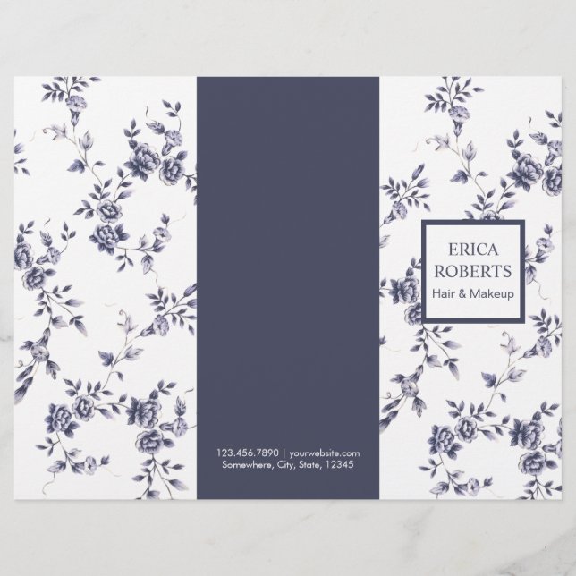 美しいサロンヴィンテージChinoiserieブルーフローラ (正面)