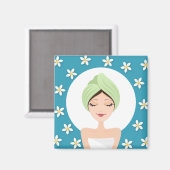 美しいサロン又はスパ女包まれたタオルティール(緑がかった色)ブルー マグネット (正面/裏面)