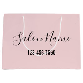 美しいサロン名ブラックスクリプト電話番号ピンク淡い色の色 ラージペーパーバッグ