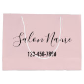 美しいサロン名ブラックスクリプト電話番号ピンク淡い色の色 ラージペーパーバッグ (裏面)