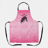 美しいサロン名ホットピンクグリッター+ブラックスタッフ エプロン (正面)
