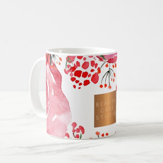 美しいサロン名金ゴールド銅水色フローラ コーヒーマグカップ (正面左)