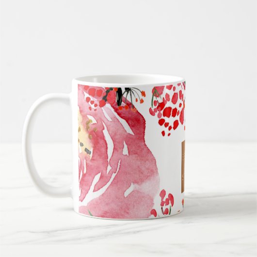 美しいサロン名金ゴールド銅水色フローラ コーヒーマグカップ (左)