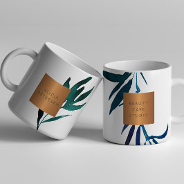 美しいサロン名glam銅水色の葉 コーヒーマグカップ