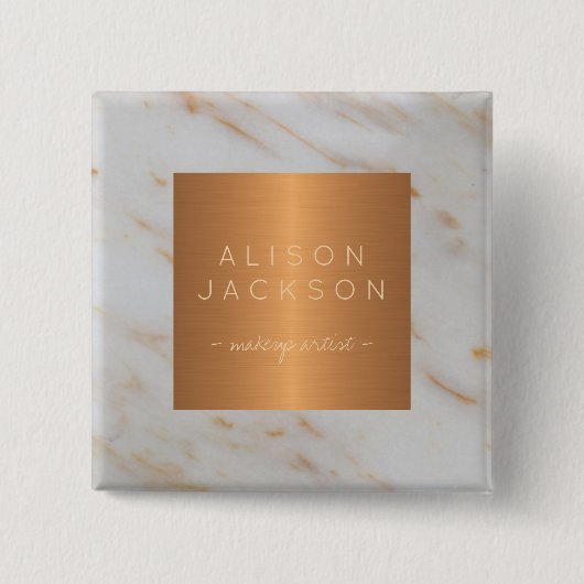 美しいサロン従業員の銅メタリックグレー大理石 缶バッジ (正面)