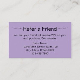 美しいサロン淡い色のパープルブラックフレンドカードを参照 予約カード