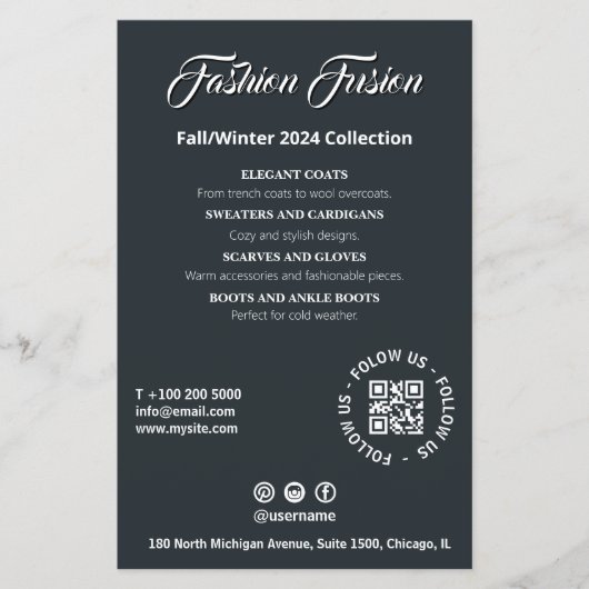 美しいサロン白黒グレーグレースクリプトフォント チラシ (正面)